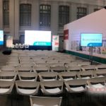 Montaje audiovisual del Simposio de Paraplejia en la Galería de Cristal del Palacio de Cibeles